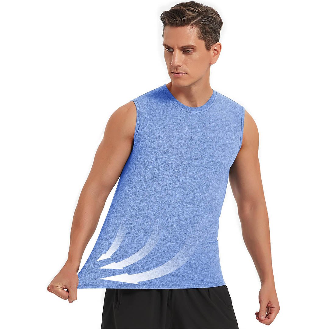 TACVASEN Light Blue Men's Bodybuilding Tank Tops Cotton Workout T-Shirts