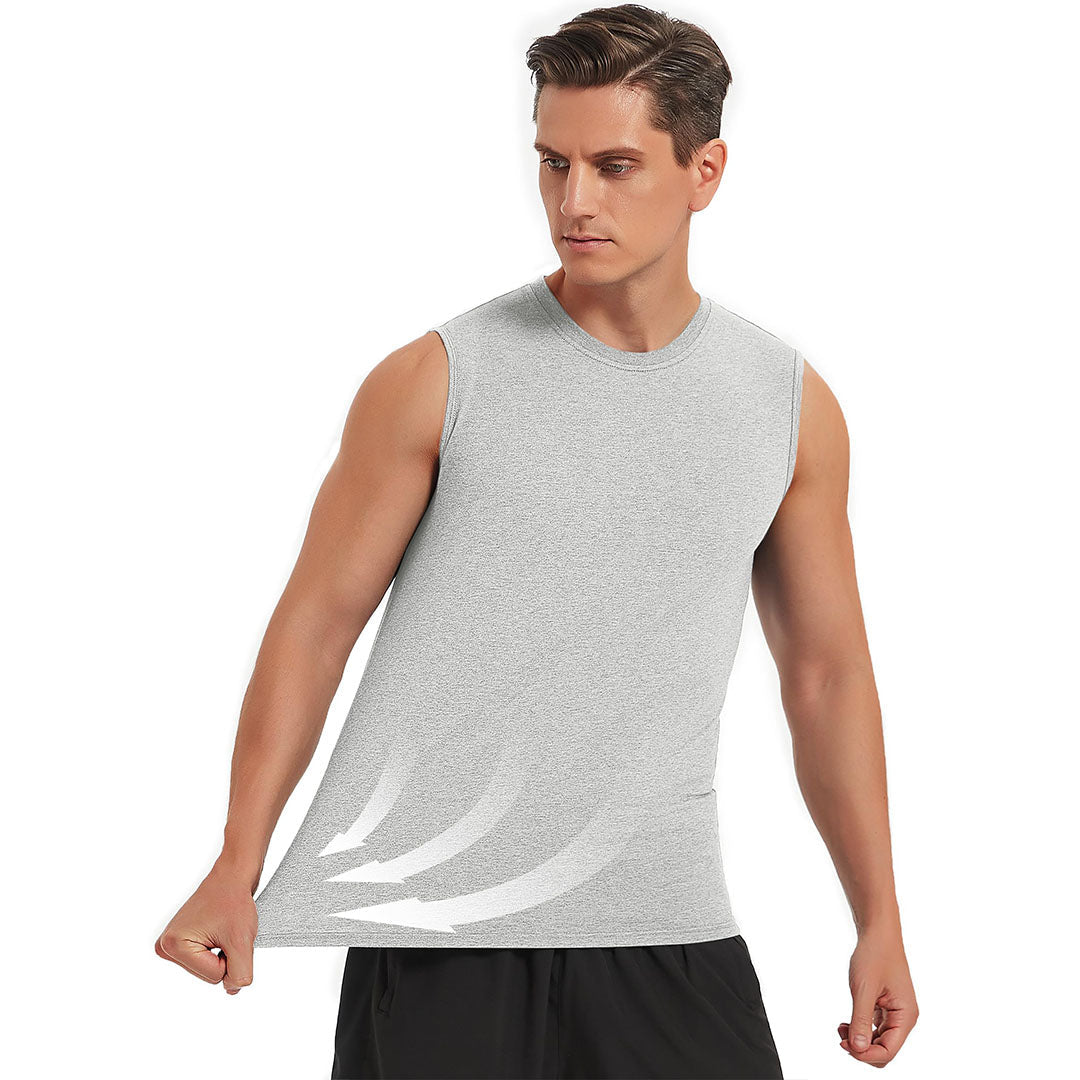 TACVASEN Beige Men's Bodybuilding Tank Tops Cotton Workout T-Shirts