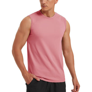 TACVASEN Grey Pink Men's Bodybuilding Tank Tops Cotton Workout T-Shirts