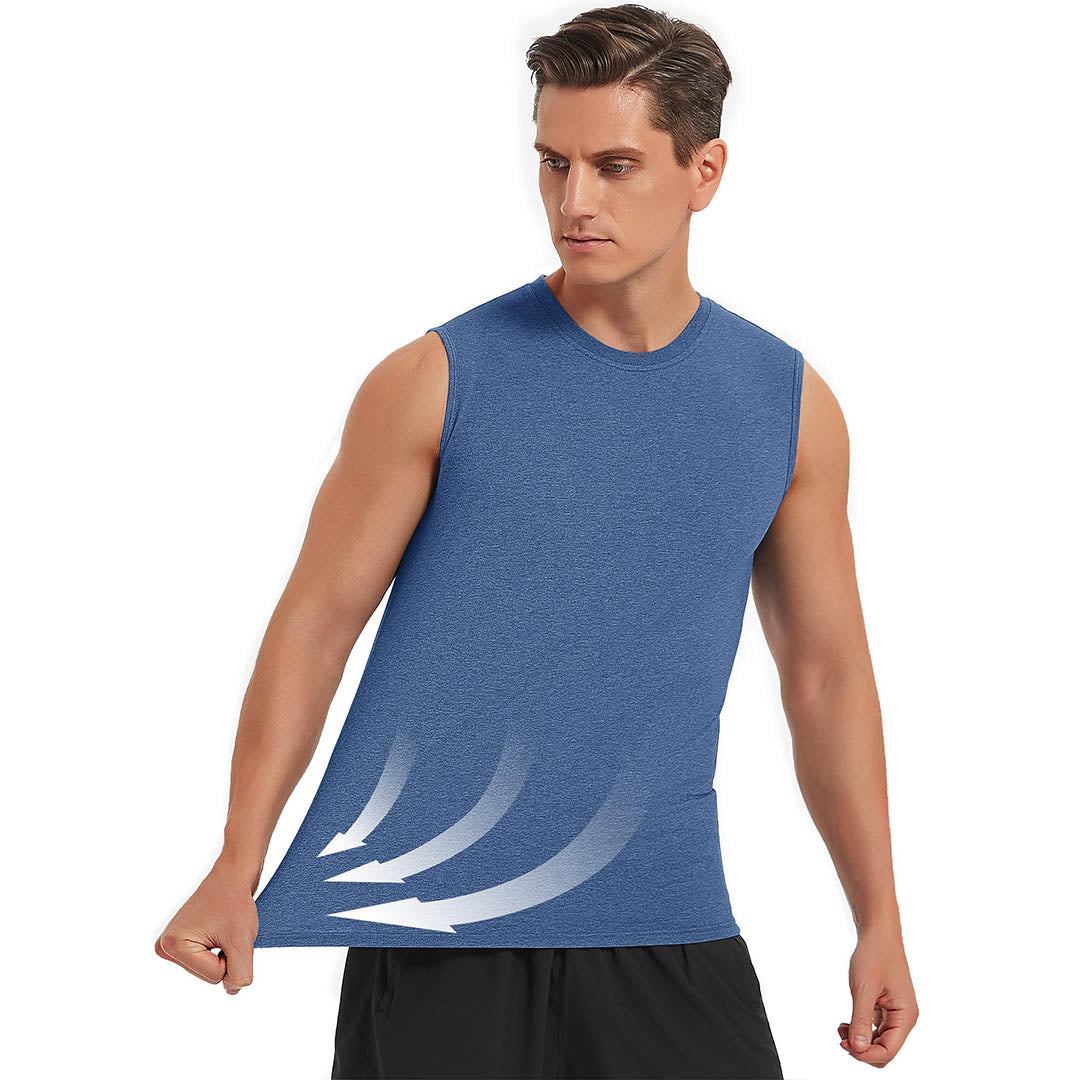 TACVASEN Grey Blue Men's Bodybuilding Tank Tops Cotton Workout T-Shirts