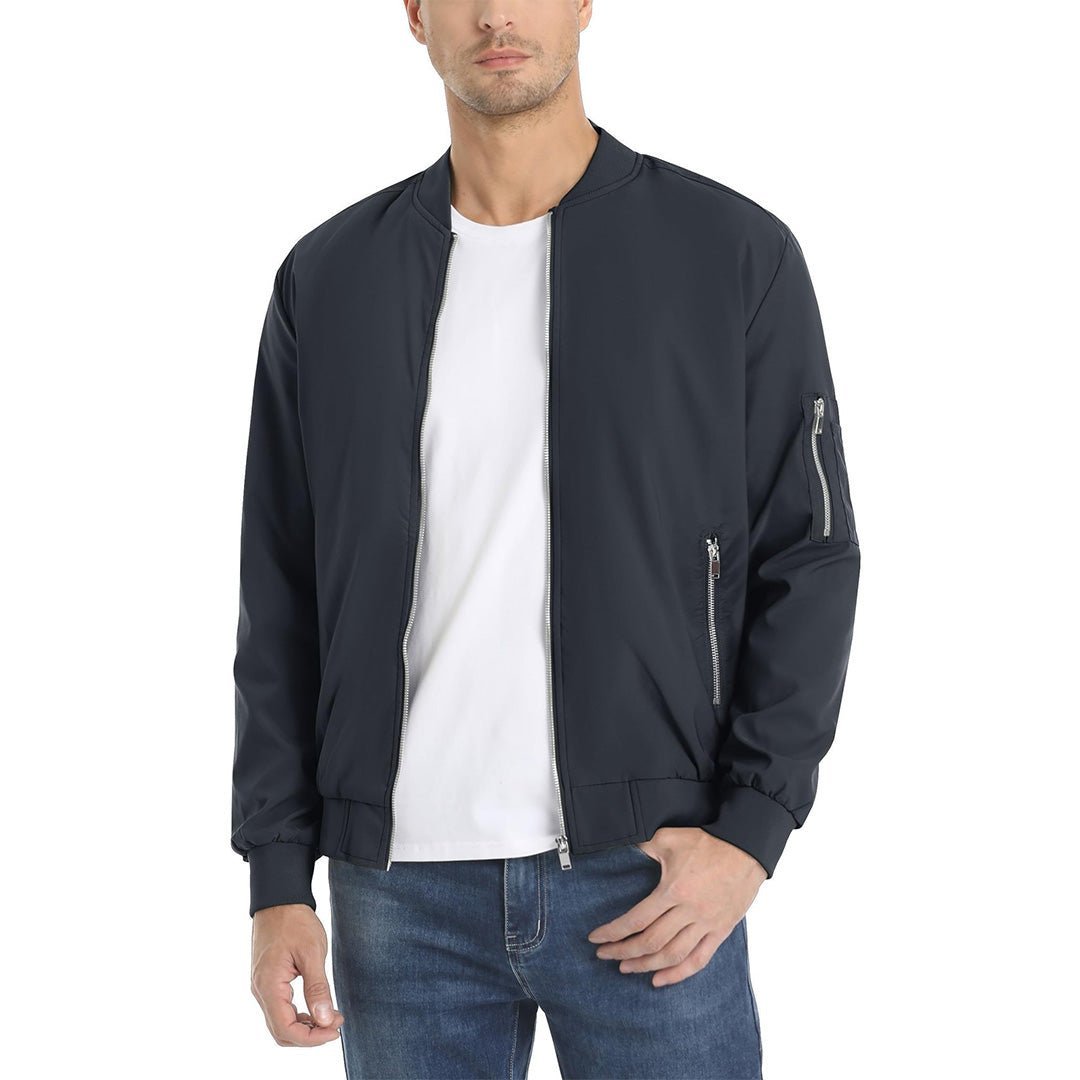 TACVASEN Dark Grey Vintage Bomber Flight Jacket Zip - Pocket