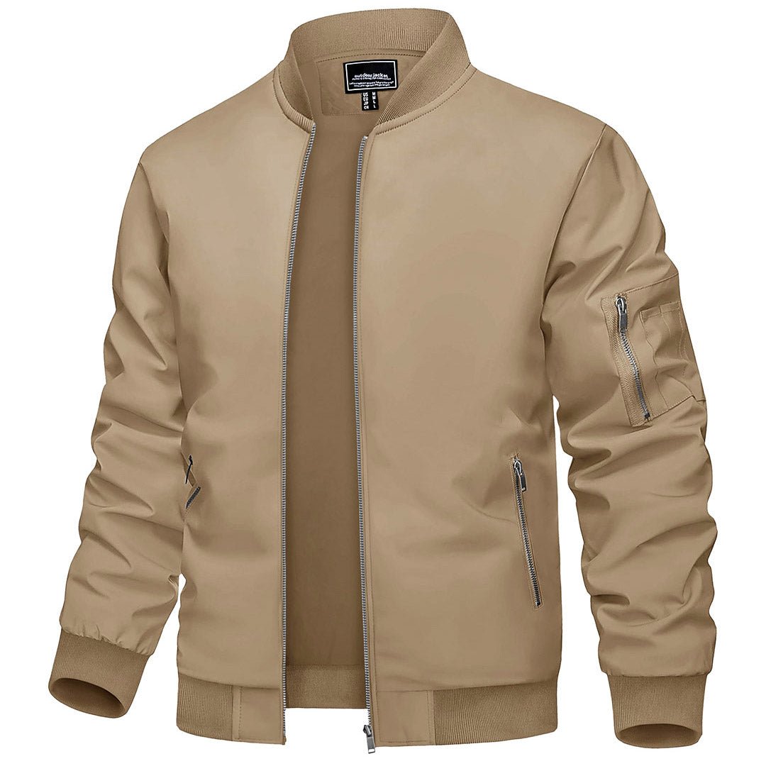 TACVASEN Khaki Vintage Bomber Flight Jacket Zip - Pocket