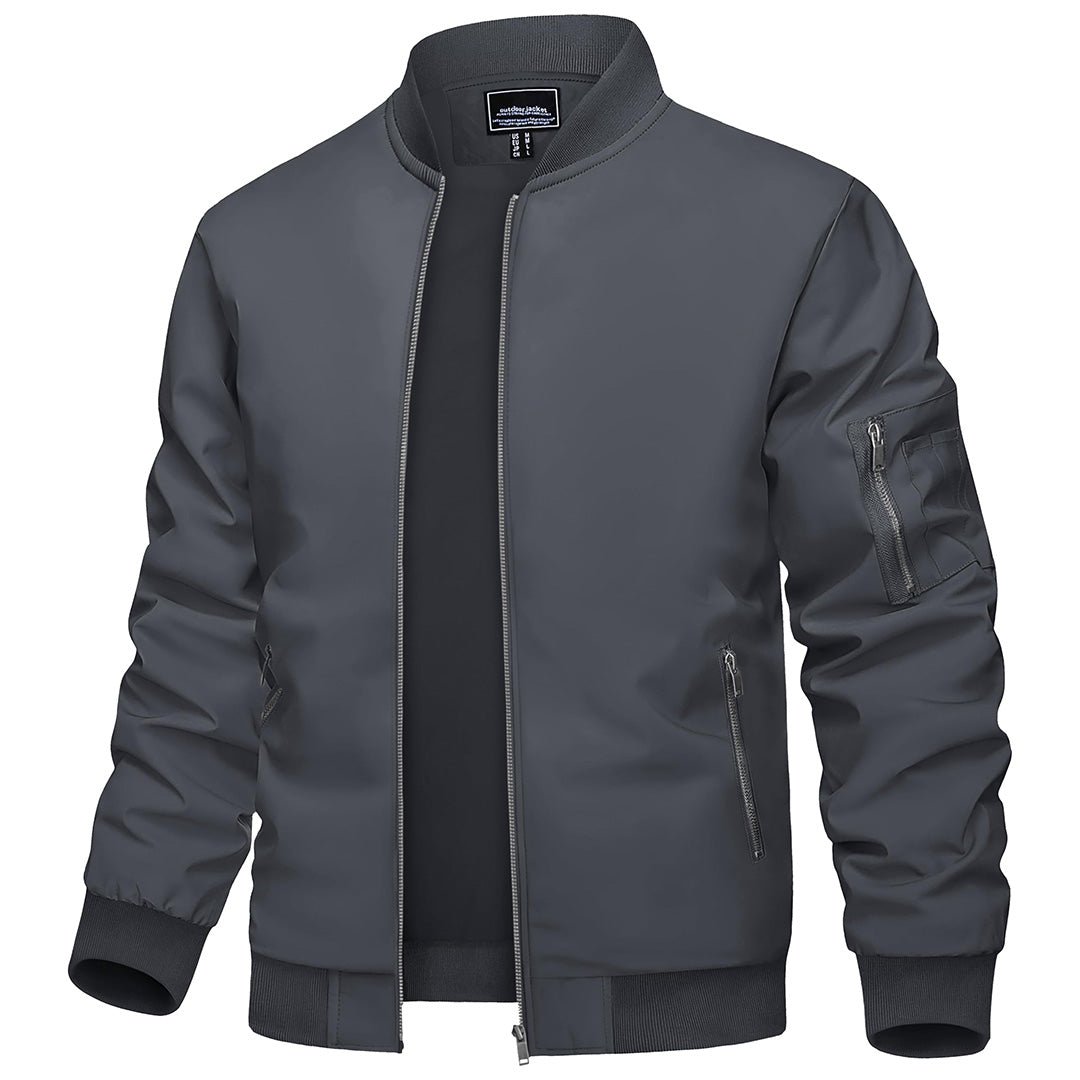 TACVASEN Dark Grey Vintage Bomber Flight Jacket Zip - Pocket