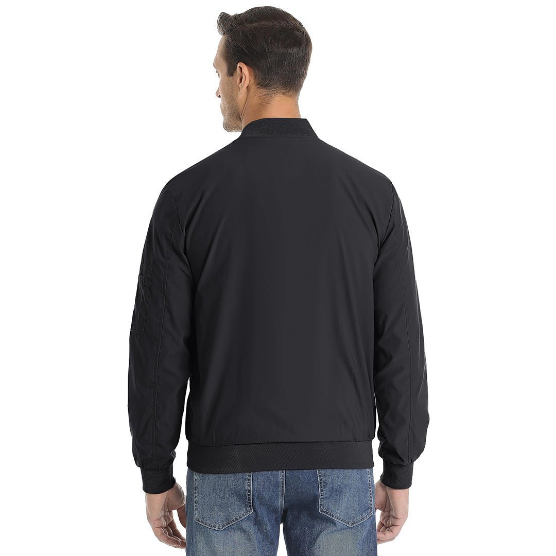 TACVASEN Black Vintage Bomber Flight Jacket Zip - Pocket