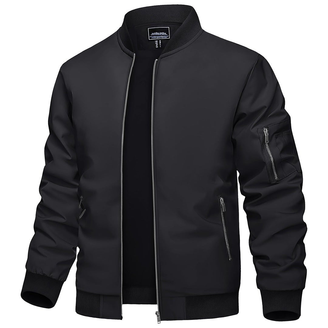 TACVASEN Black Vintage Bomber Flight Jacket Zip - Pocket