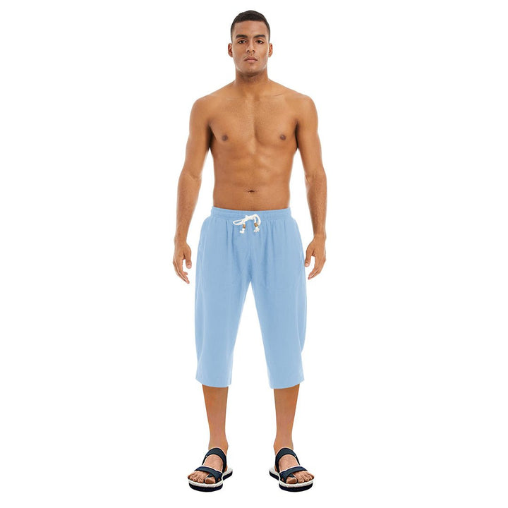 Men's Capri Wide Leg Cotton Linen Shorts - Men's Capri Pants