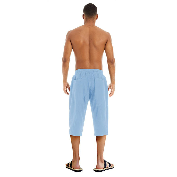 Men's Capri Wide Leg Cotton Linen Shorts - Men's Capri Pants