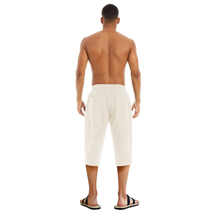 Men's Capri Wide Leg Cotton Linen Shorts - Men's Capri Pants