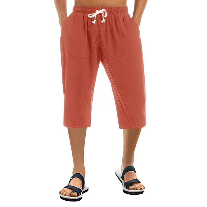 Men's Capri Wide Leg Cotton Linen Shorts - Men's Capri Pants