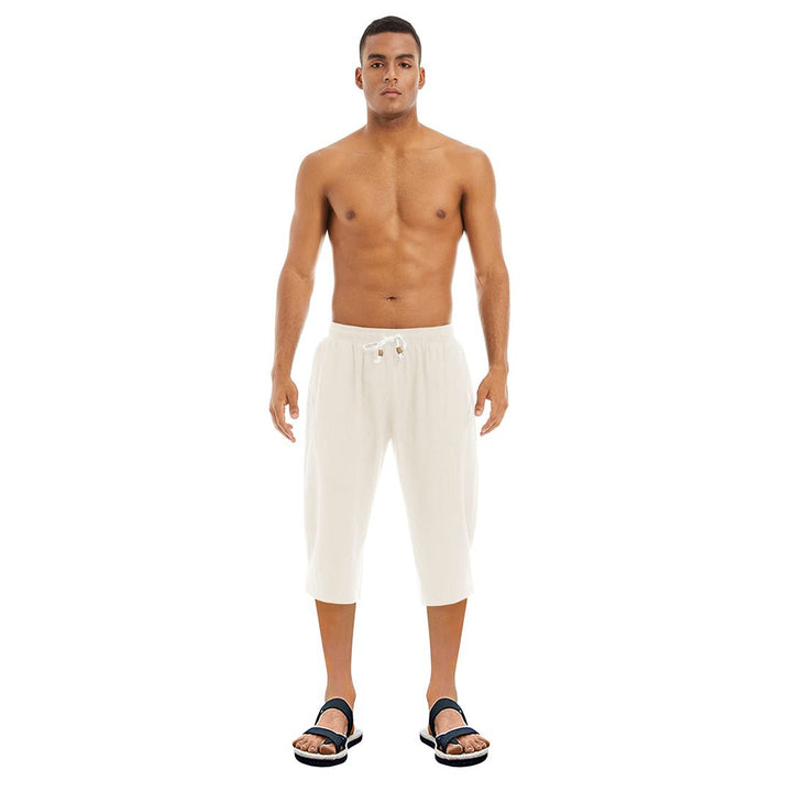 Men's Capri Wide Leg Cotton Linen Shorts - Men's Capri Pants
