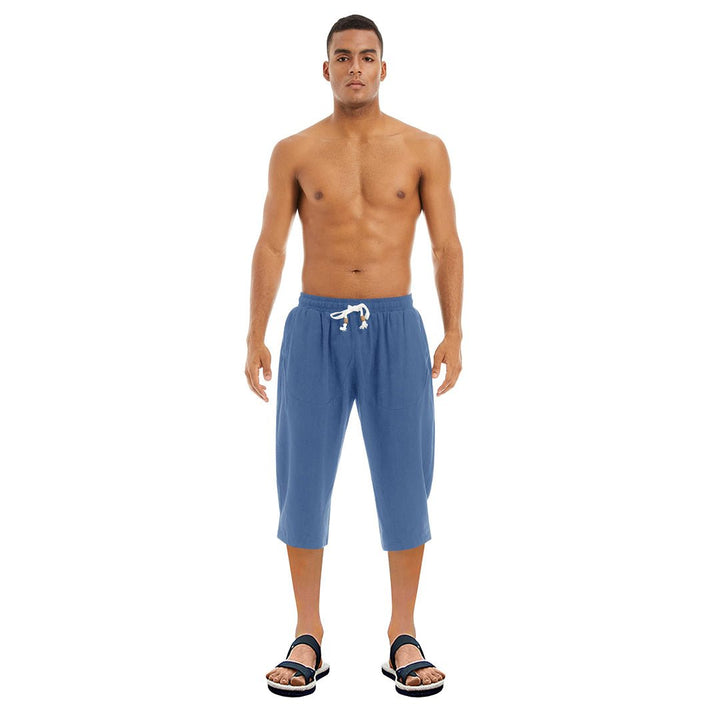 Men's Capri Wide Leg Cotton Linen Shorts - Men's Capri Pants