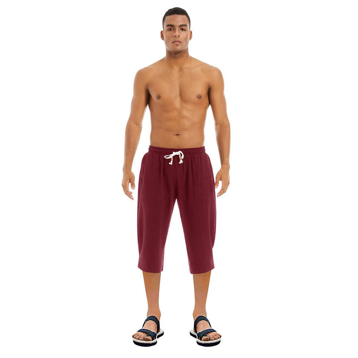Men's Capri Wide Leg Cotton Linen Shorts - Men's Capri Pants