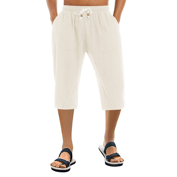 Men's Capri Wide Leg Cotton Linen Shorts - Men's Capri Pants