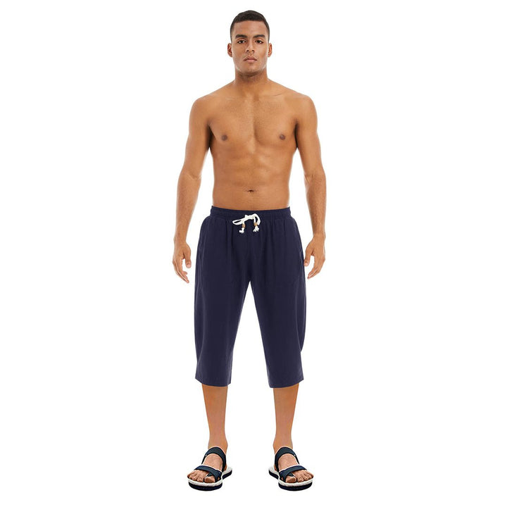 Men's Capri Wide Leg Cotton Linen Shorts - Men's Capri Pants