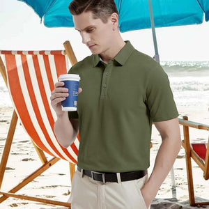 TACVASEN Black Men's Cotton Pique Short Sleeve Classic Fit Polo Shirt