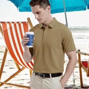 TACVASEN Black Men's Cotton Pique Short Sleeve Classic Fit Polo Shirt