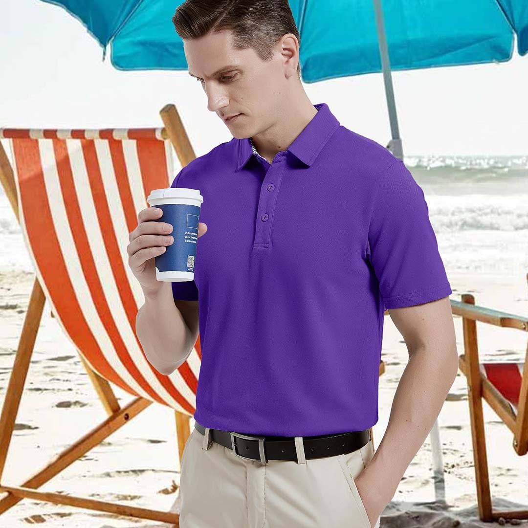 TACVASEN Black Men's Cotton Pique Short Sleeve Classic Fit Polo Shirt
