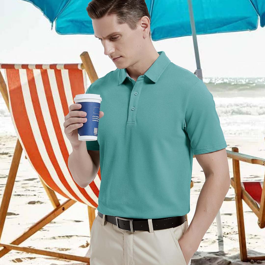 TACVASEN Black Men's Cotton Pique Short Sleeve Classic Fit Polo Shirt
