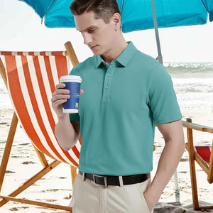 TACVASEN Black Men's Cotton Pique Short Sleeve Classic Fit Polo Shirt