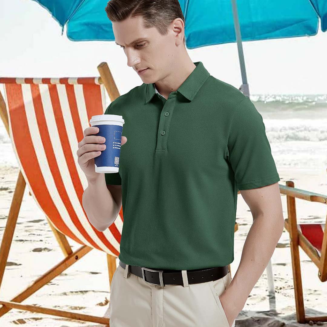 TACVASEN Black Men's Cotton Pique Short Sleeve Classic Fit Polo Shirt