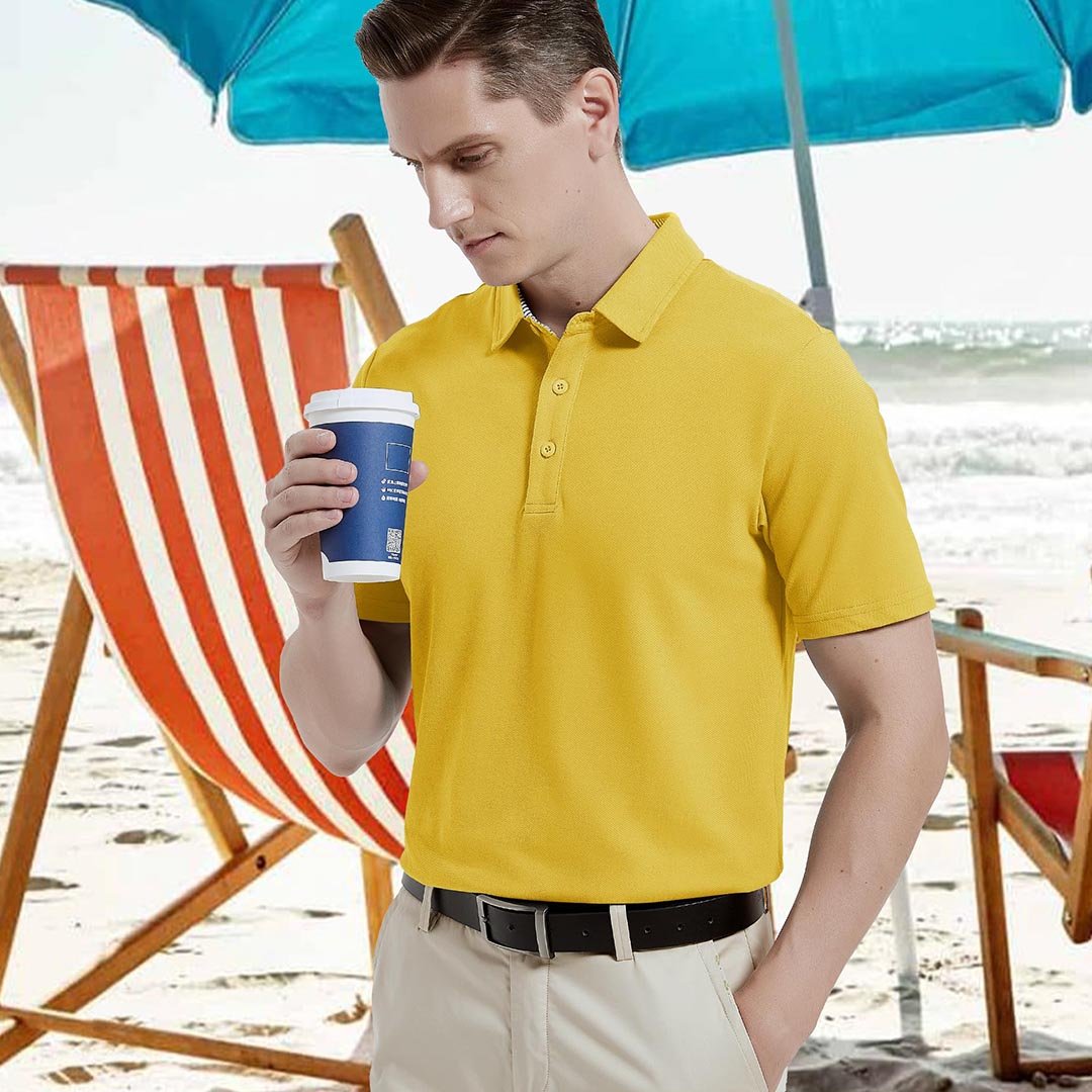 TACVASEN Black Men's Cotton Pique Short Sleeve Classic Fit Polo Shirt