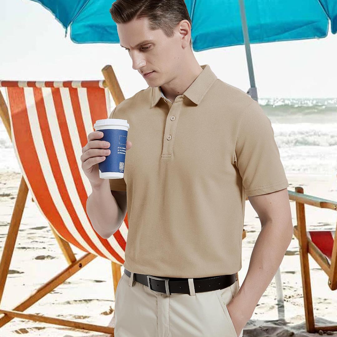 TACVASEN Black Men's Cotton Pique Short Sleeve Classic Fit Polo Shirt