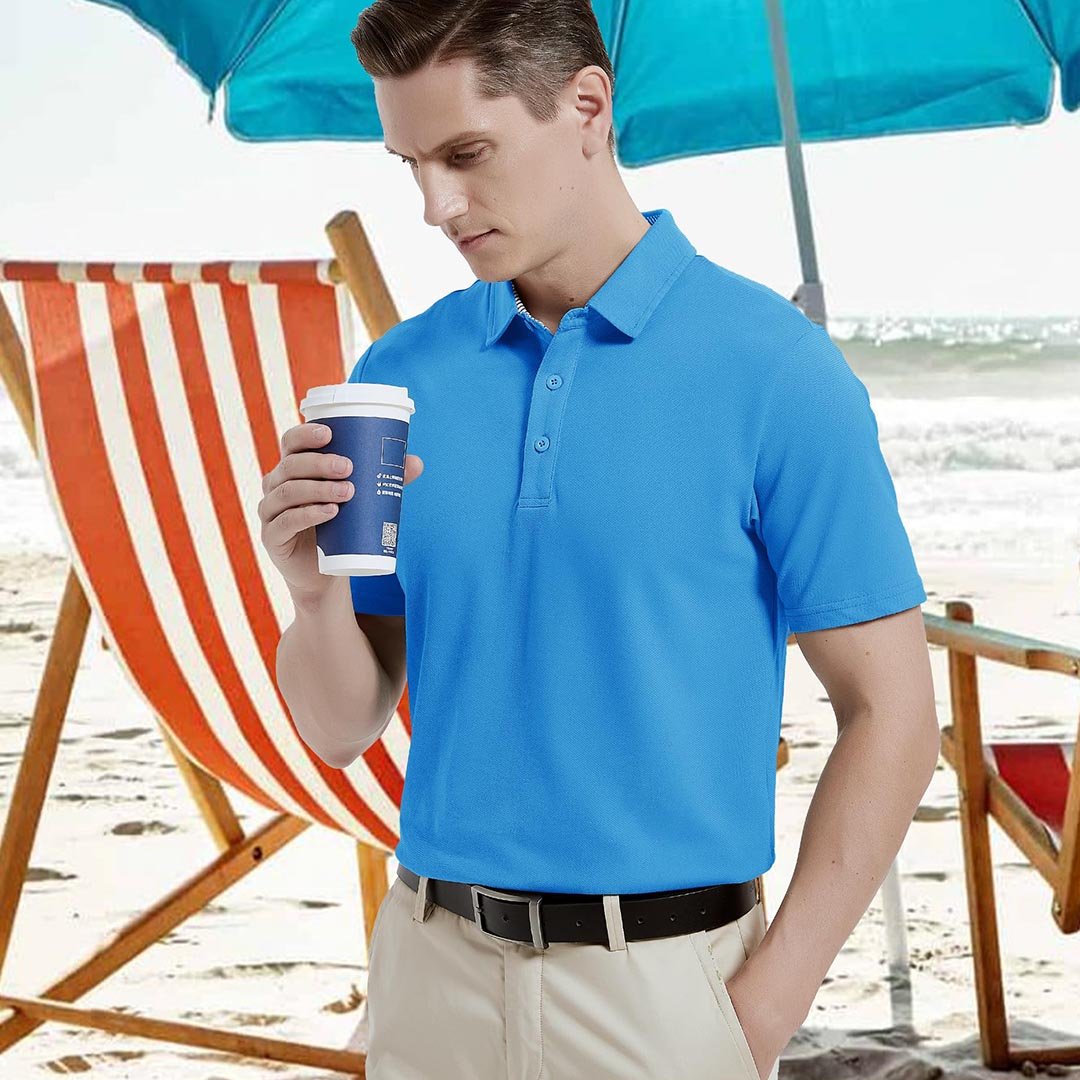 TACVASEN Black Men's Cotton Pique Short Sleeve Classic Fit Polo Shirt