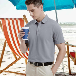 TACVASEN Black Men's Cotton Pique Short Sleeve Classic Fit Polo Shirt