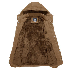 TACVASEN Khaki Men's Winter Fleece Lined Cargo Jackets with Hood