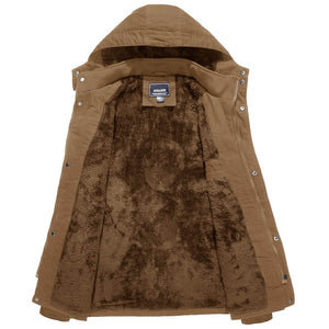 TACVASEN Khaki Men??s Fleece Lined Cargo Jacket Warm Coat with Hood
