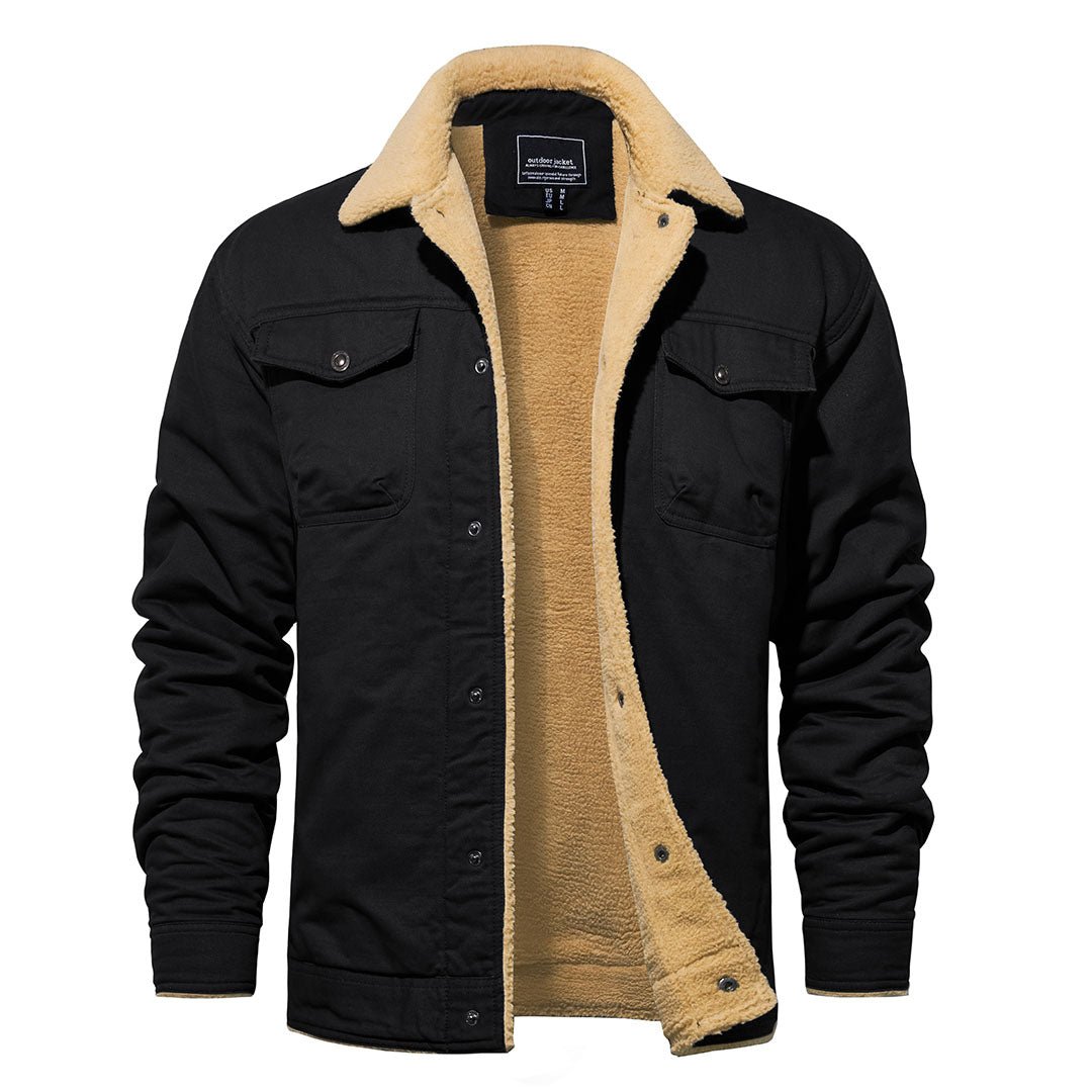 TACVASEN Black Men's Winter Jacket Sherpa Fleece Lined Cargo Coat with Multi Pockets