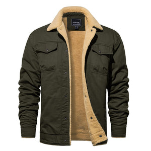 TACVASEN Army Green Men's Winter Jacket Sherpa Fleece Lined Cargo Coat with Multi Pockets