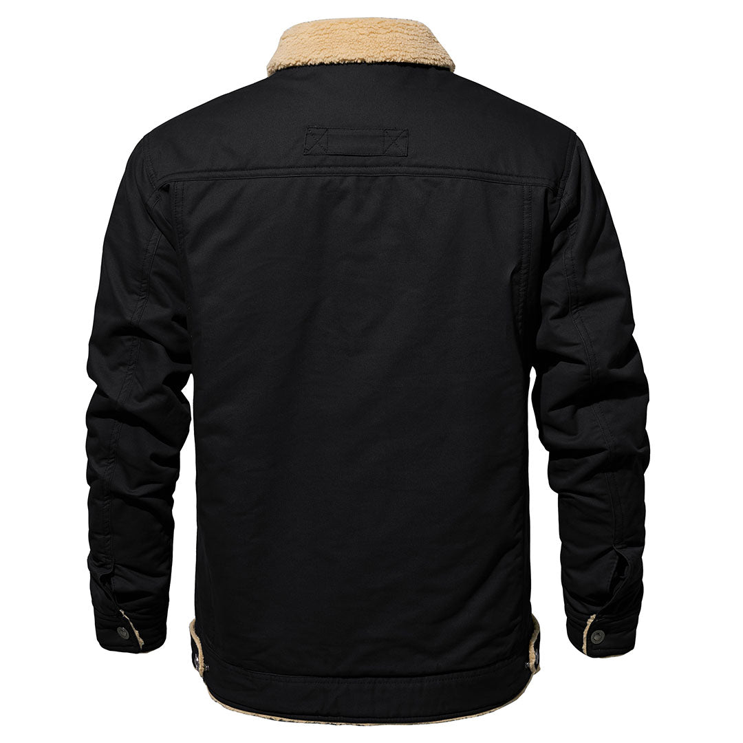 TACVASEN Black Men's Winter Jacket Sherpa Fleece Lined Cargo Coat with Multi Pockets