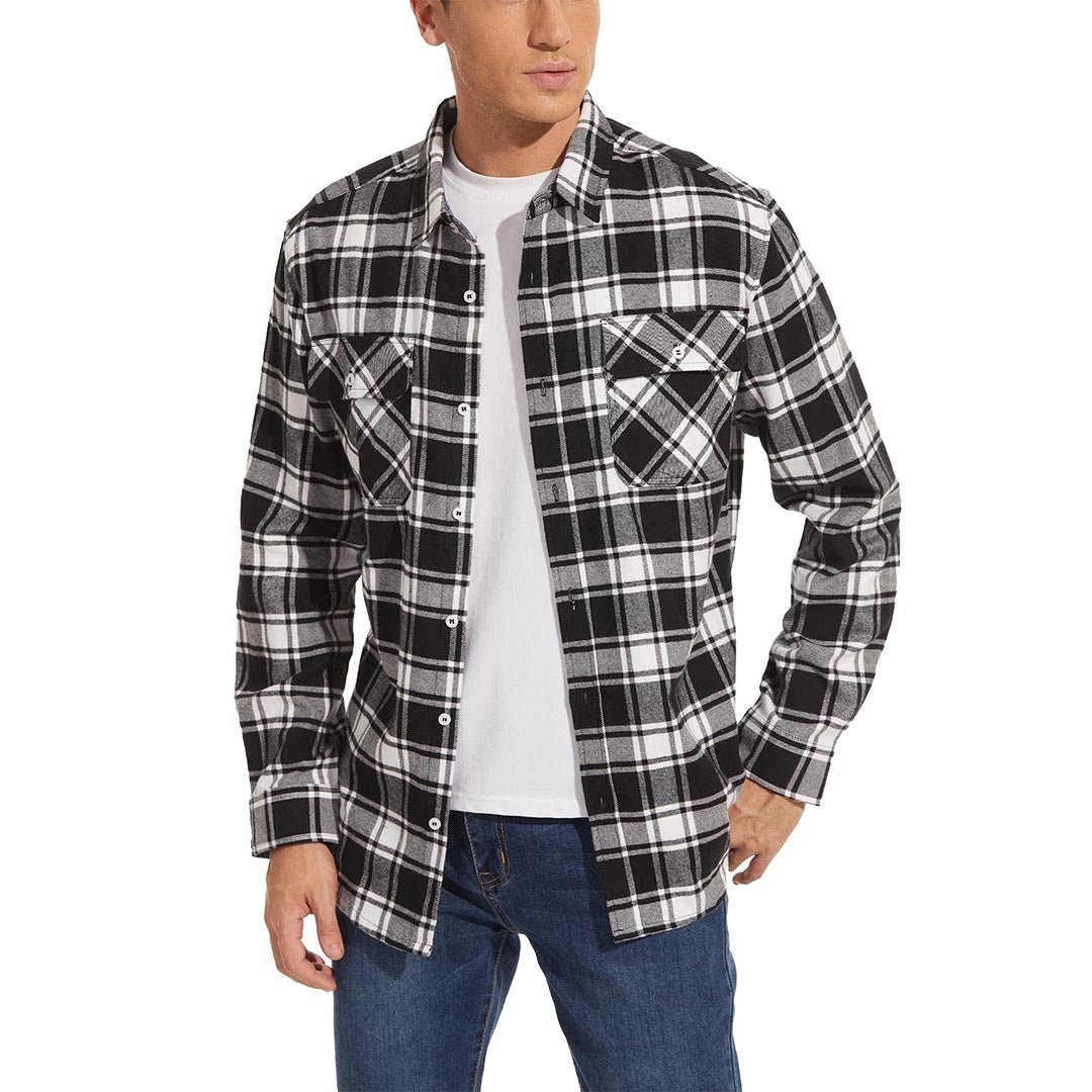 TACVASEN Blue White Men's Cotton Flannel Shirt Plaid Lightweight Jacket