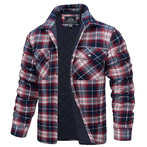 TACVASEN Red White Men's Flannel Shirt Long Sleeve Button Down Jacket