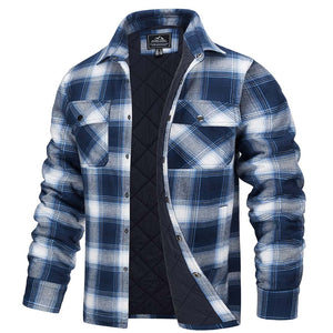 TACVASEN Blue White Men's Flannel Shirt Long Sleeve Button Down Jacket
