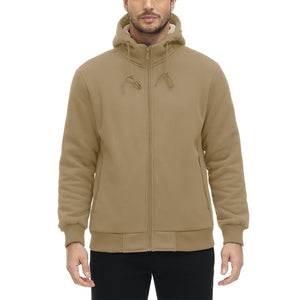 TACVASEN Khaki Men's Fleece Hoodie Jacket Windproof Winter Coats