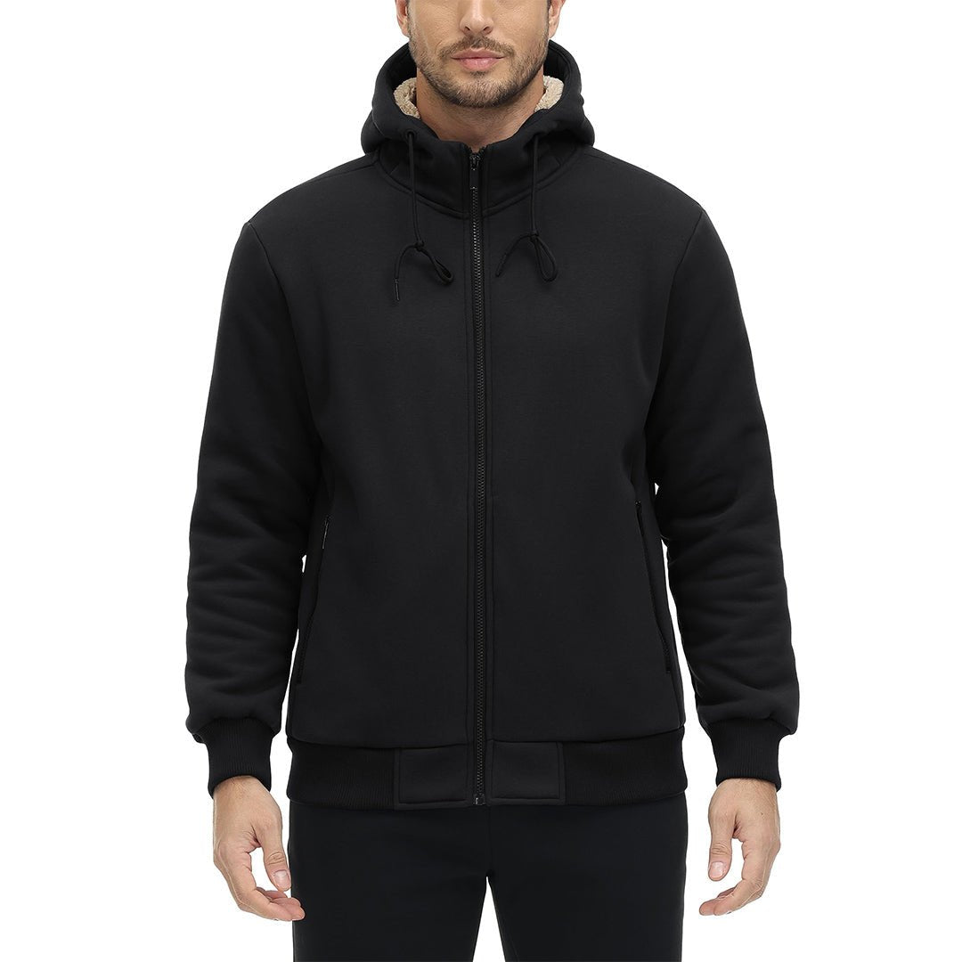 TACVASEN Black Men's Fleece Hoodie Jacket Windproof Winter Coats