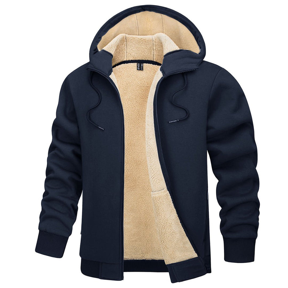 LLdress Heren Fleece Hoodie Winter Warme Jas met Rits en Zakken Fleece jas Casual Sweatshirt met Capuchon voor Wandelen Kamperen