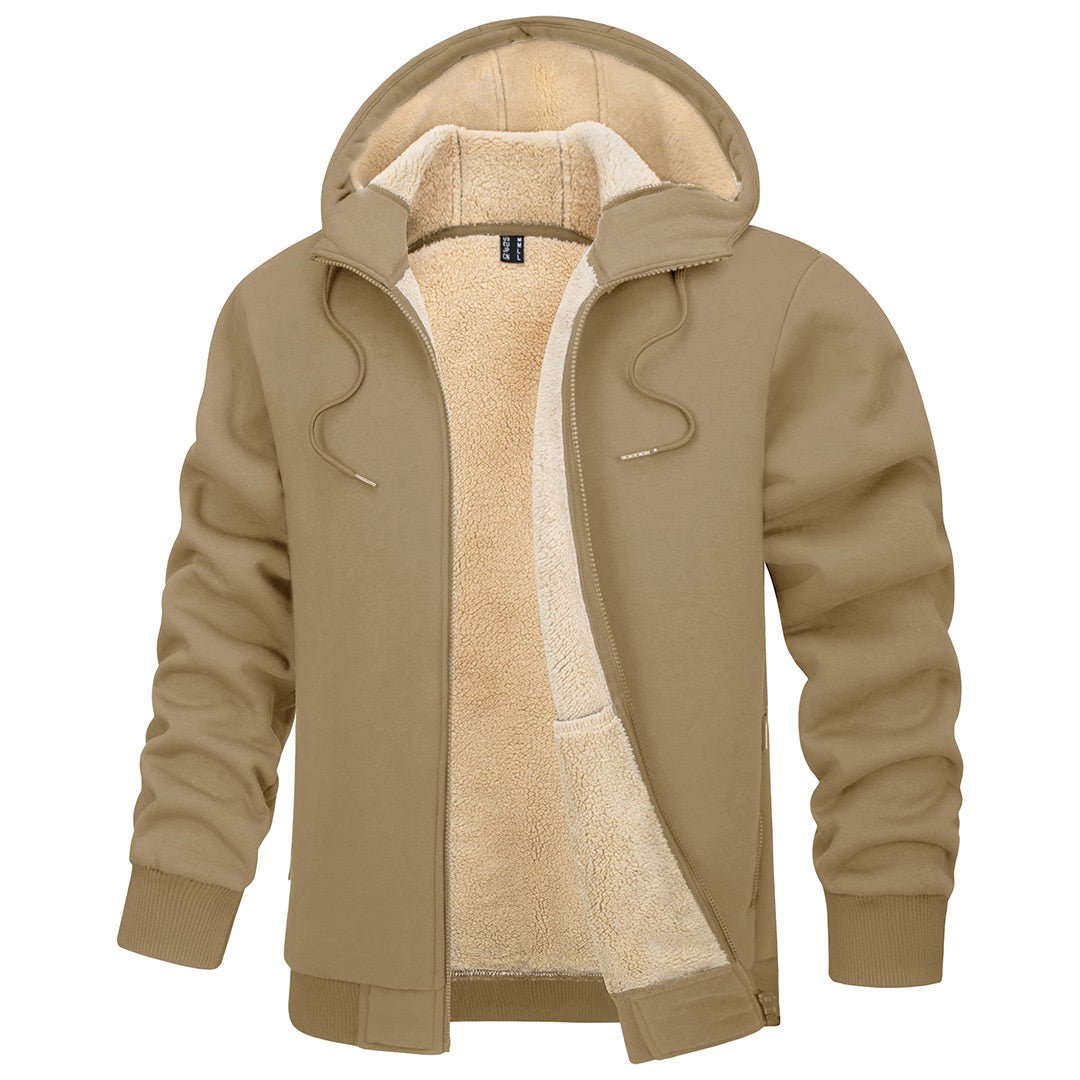 TACVASEN Khaki Men's Fleece Hoodie Jacket Windproof Winter Coats