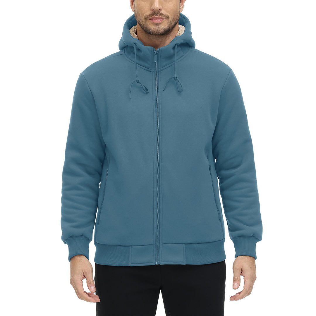 TACVASEN Haze Blue Men's Fleece Hoodie Jacket Windproof Winter Coats