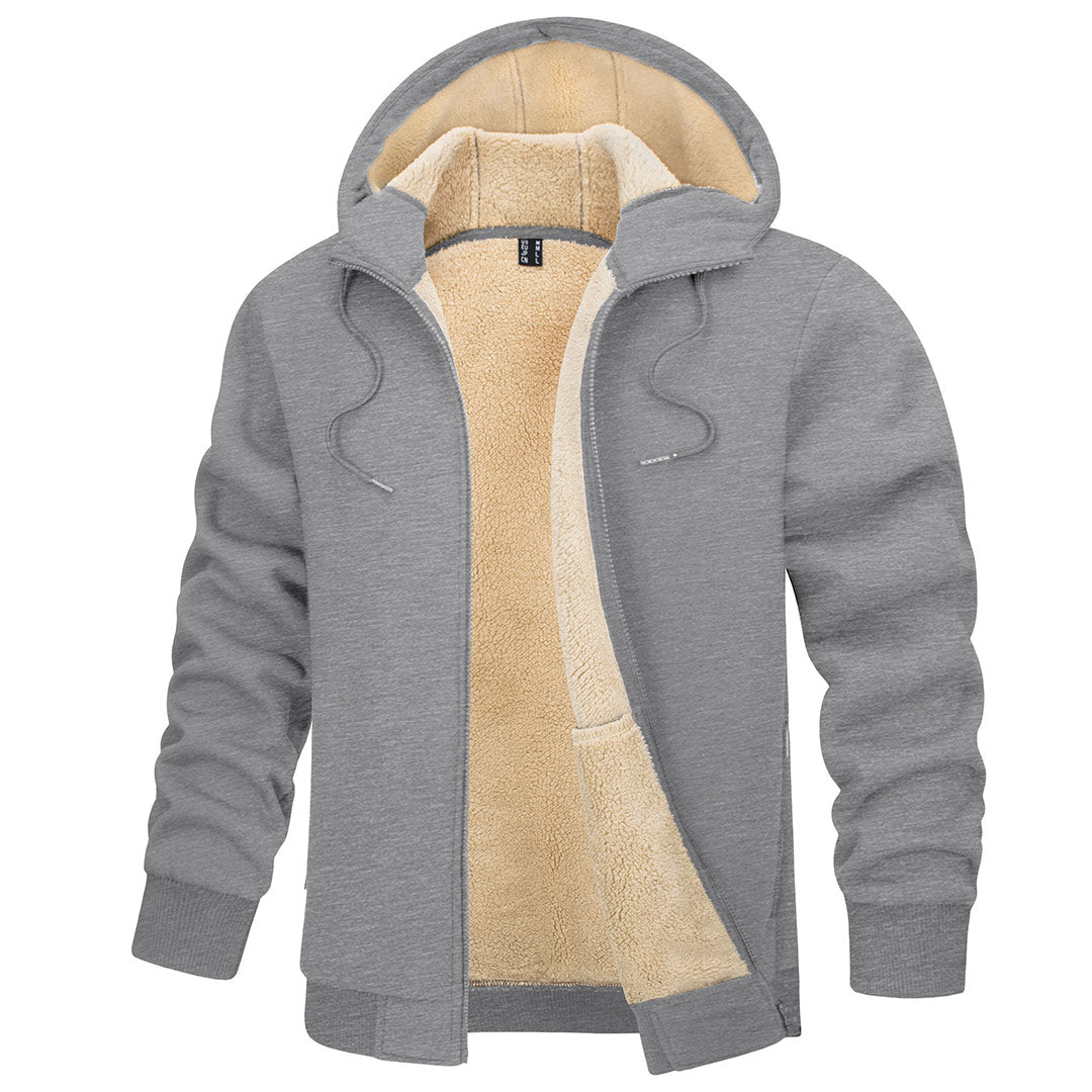 TACVASEN Light Grey Men's Fleece Hoodie Jacket Windproof Winter Coats