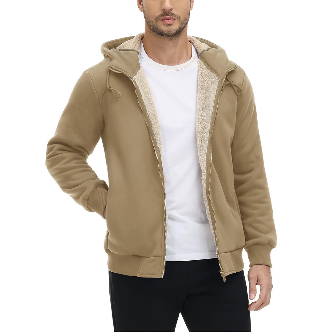 TACVASEN Khaki Men's Fleece Hoodie Jacket Windproof Winter Coats
