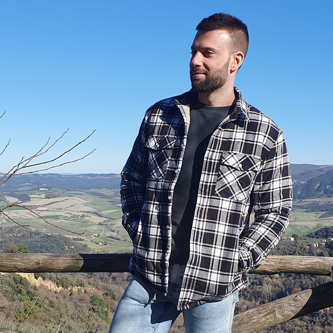 TACVASEN Black White Flannel Shirt Jacket Fleece - Lined Multi Pockets