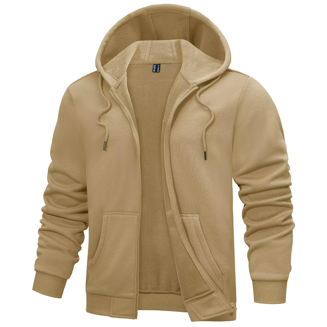 TACVASEN Khaki Men's Full Zip - Up Casual Active Hoodie