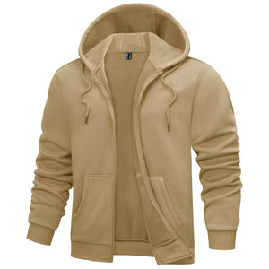 TACVASEN Khaki Men's Full Zip - Up Casual Active Hoodie