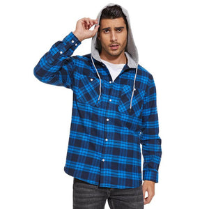 TACVASEN Blue White Men's Buffalo Plaid Hooded Casual Shirt Jacket