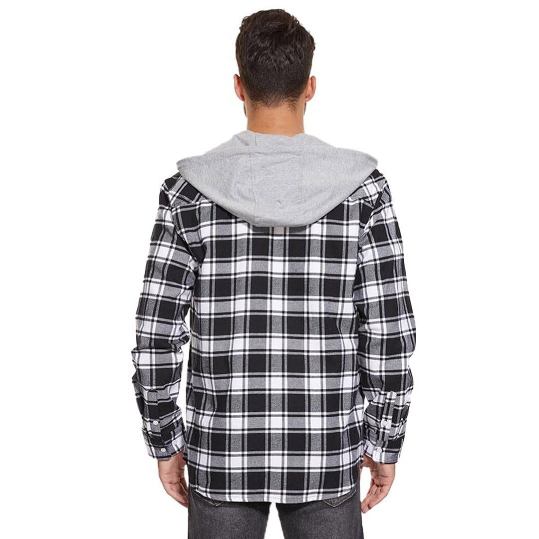TACVASEN Blue White Men's Buffalo Plaid Hooded Casual Shirt Jacket