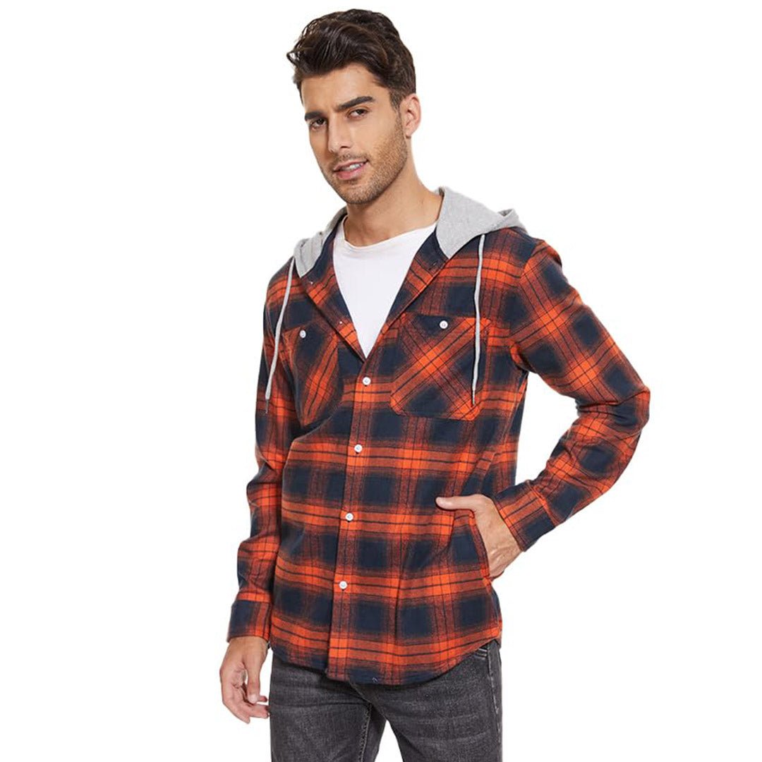 TACVASEN Blue White Men's Buffalo Plaid Hooded Casual Shirt Jacket