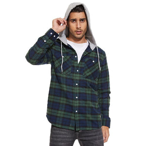 TACVASEN Blue White Men's Buffalo Plaid Hooded Casual Shirt Jacket